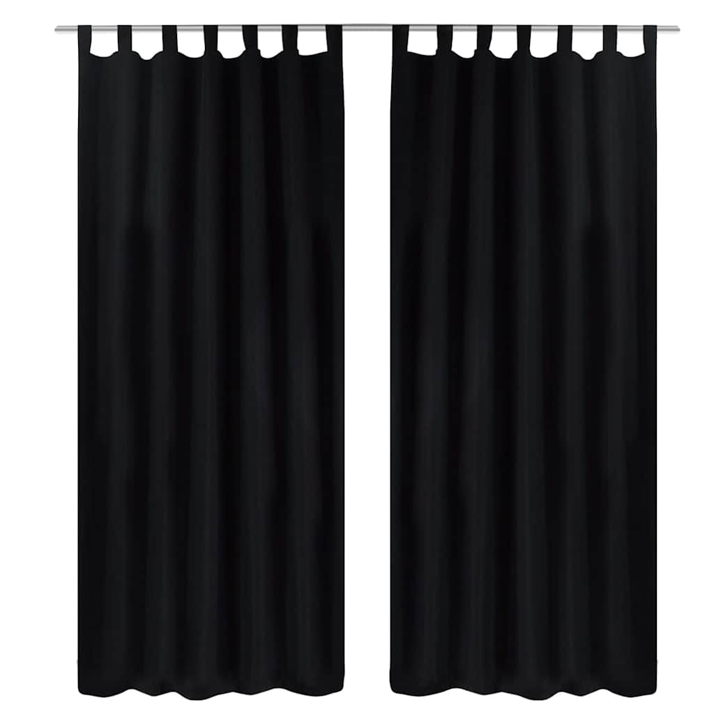 Mustat Mikro-Satiini Verhot Lenkeillä 2kpl 140 x 175 cm
